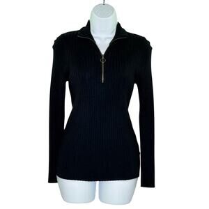 Anthropologie Maeve Half Zip Ribbed Knit Sweater S Black Pull Over